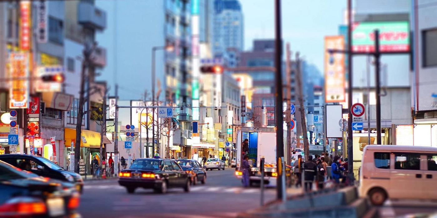 Osaka, Japan- March 2015- Ordinary street view with Japanese people walking home in the evenin