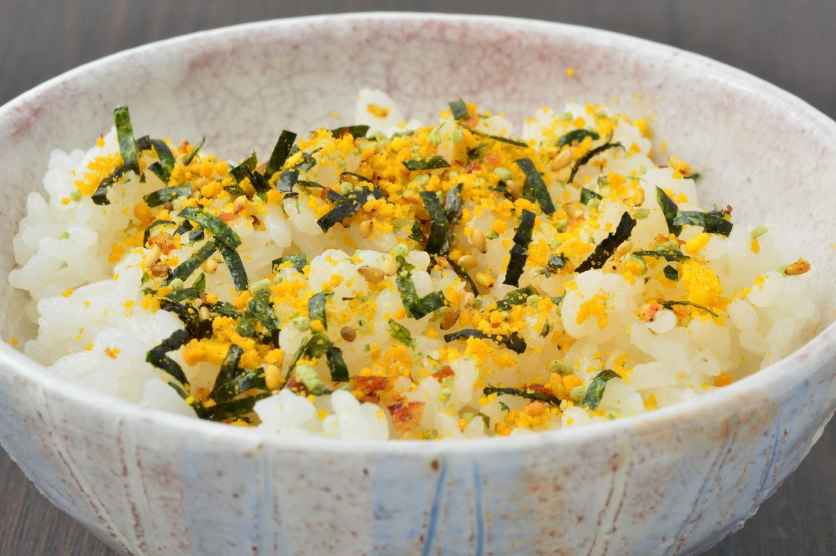 Furikake rice seasoning on a bowl of steamed rice