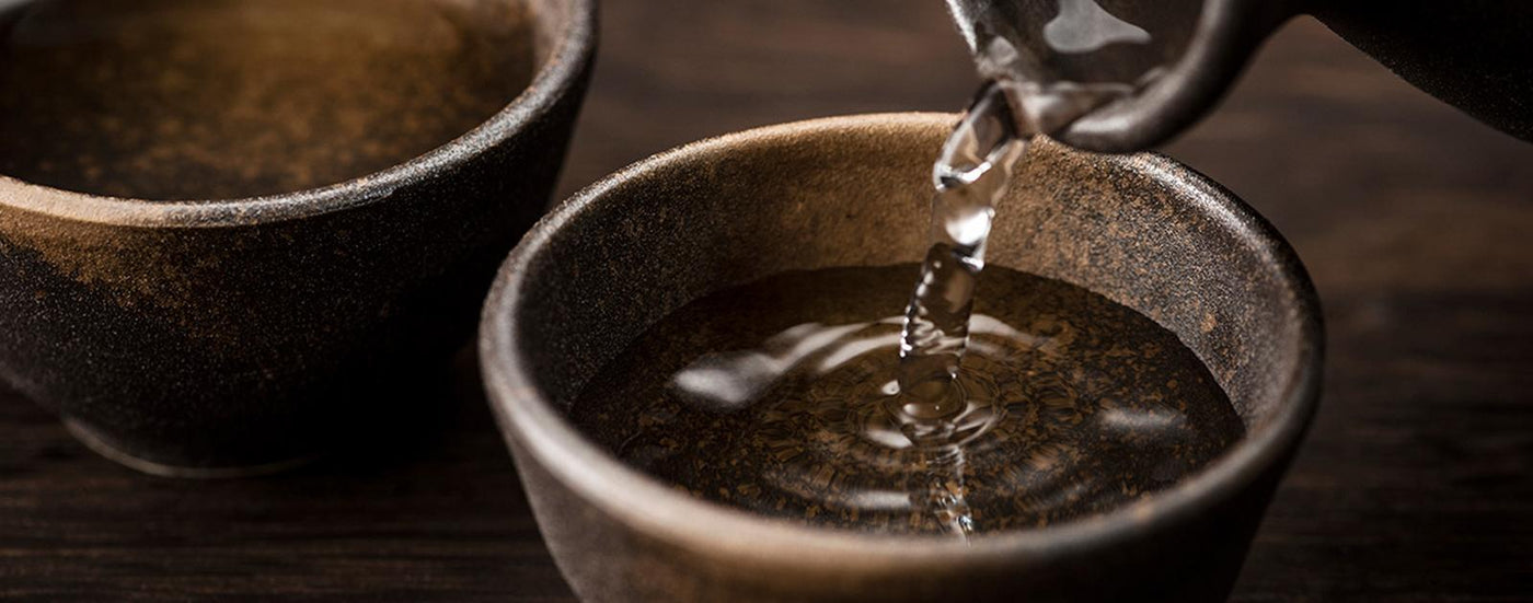 Japanese sake served in ceramic bakeware