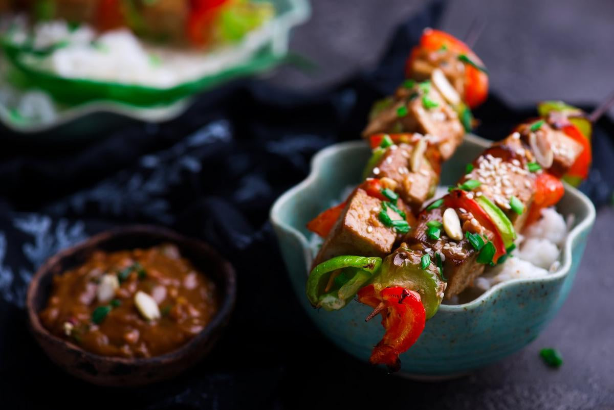 Teriyaki tofu and vegetable bbq skewers recipe