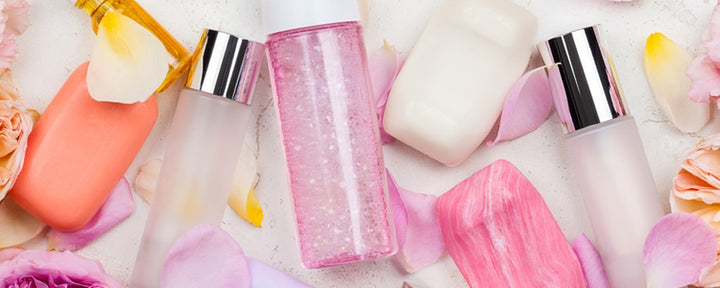 Colourful skincare and cosmetics