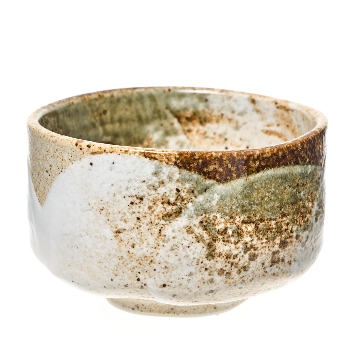 Ceramic matcha bowl white and brown speckled pattern