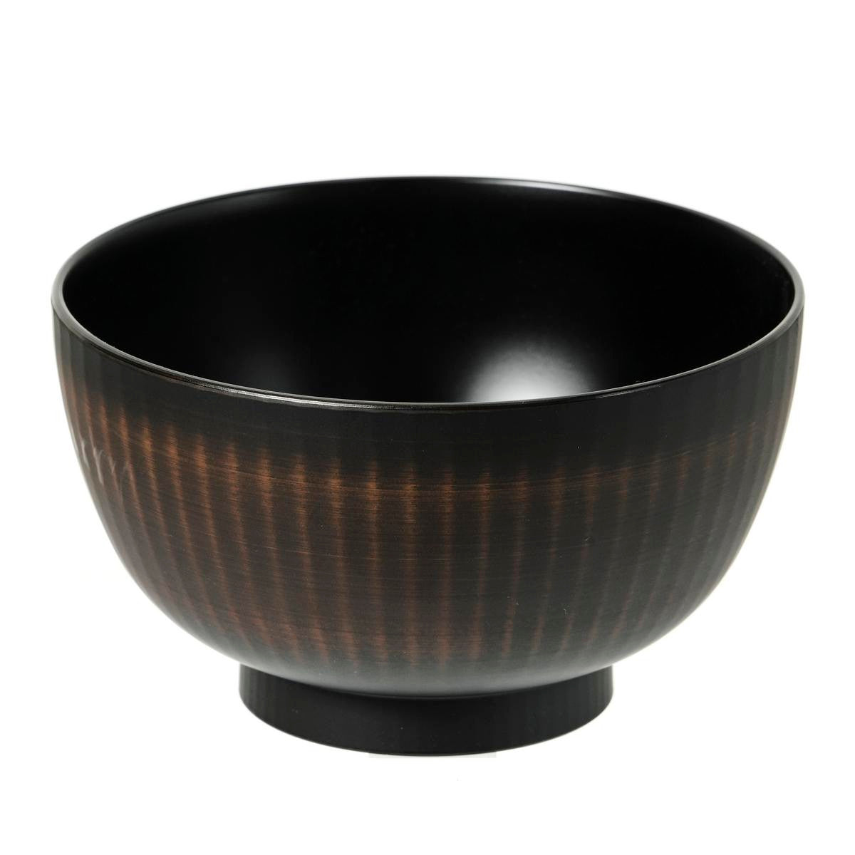 Tatsumiya plastic noodle bowl dark brown and black ribbed effect