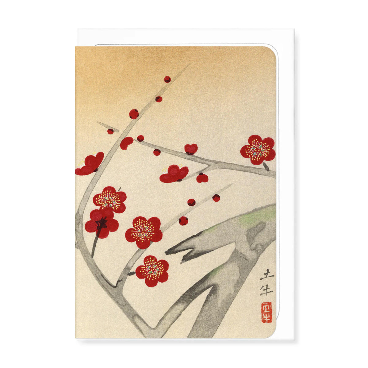 Red plum blossom tree greeting card
