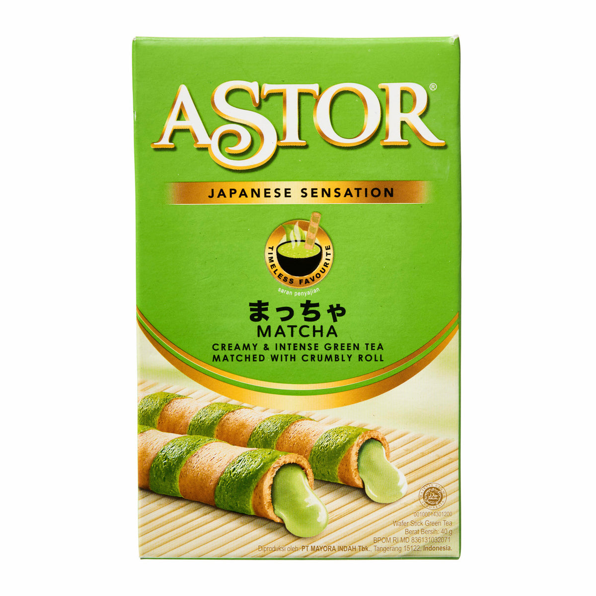 Mayora astor matcha green tea filled wafer rolls