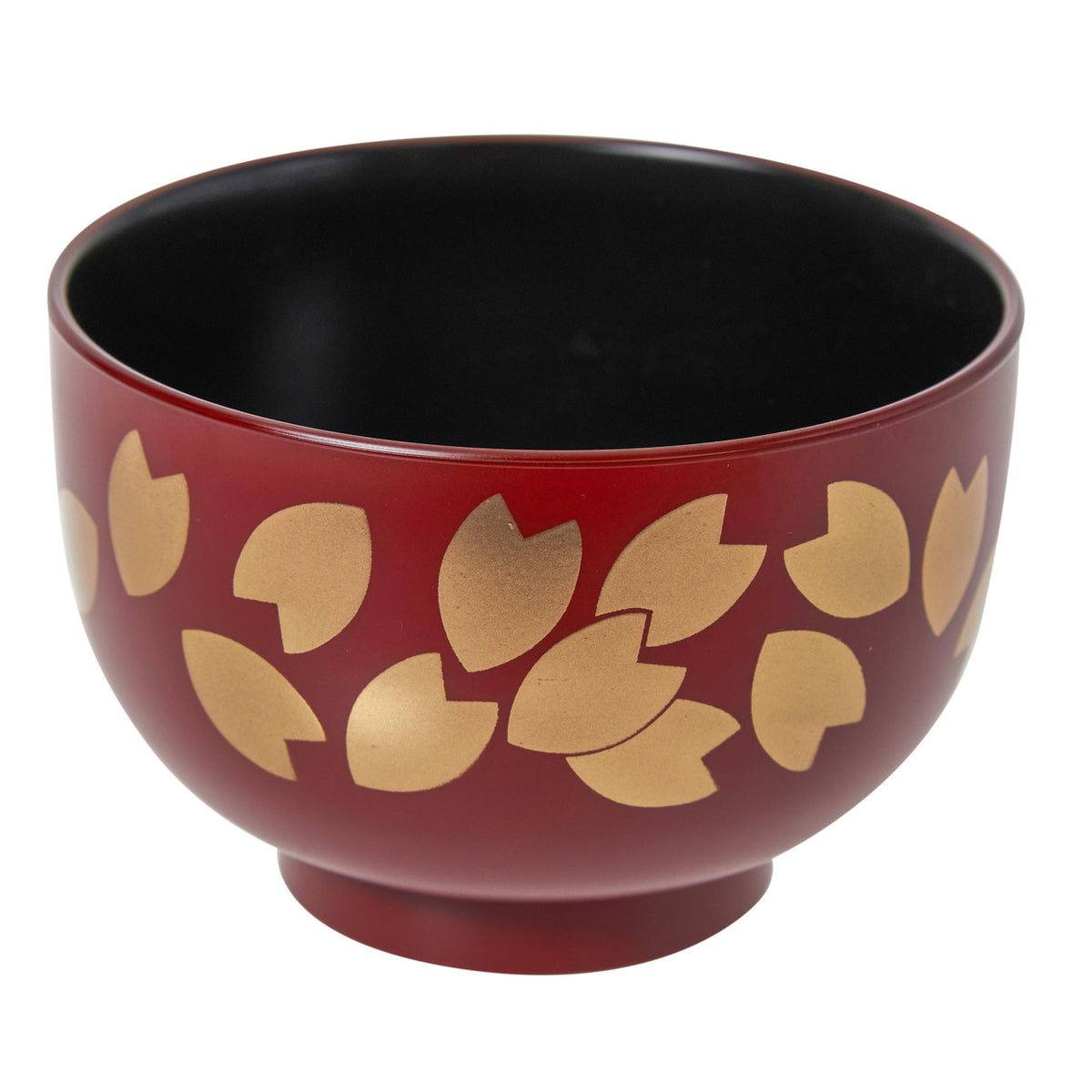 Plastic miso soup bowl red with gold sakura pattern