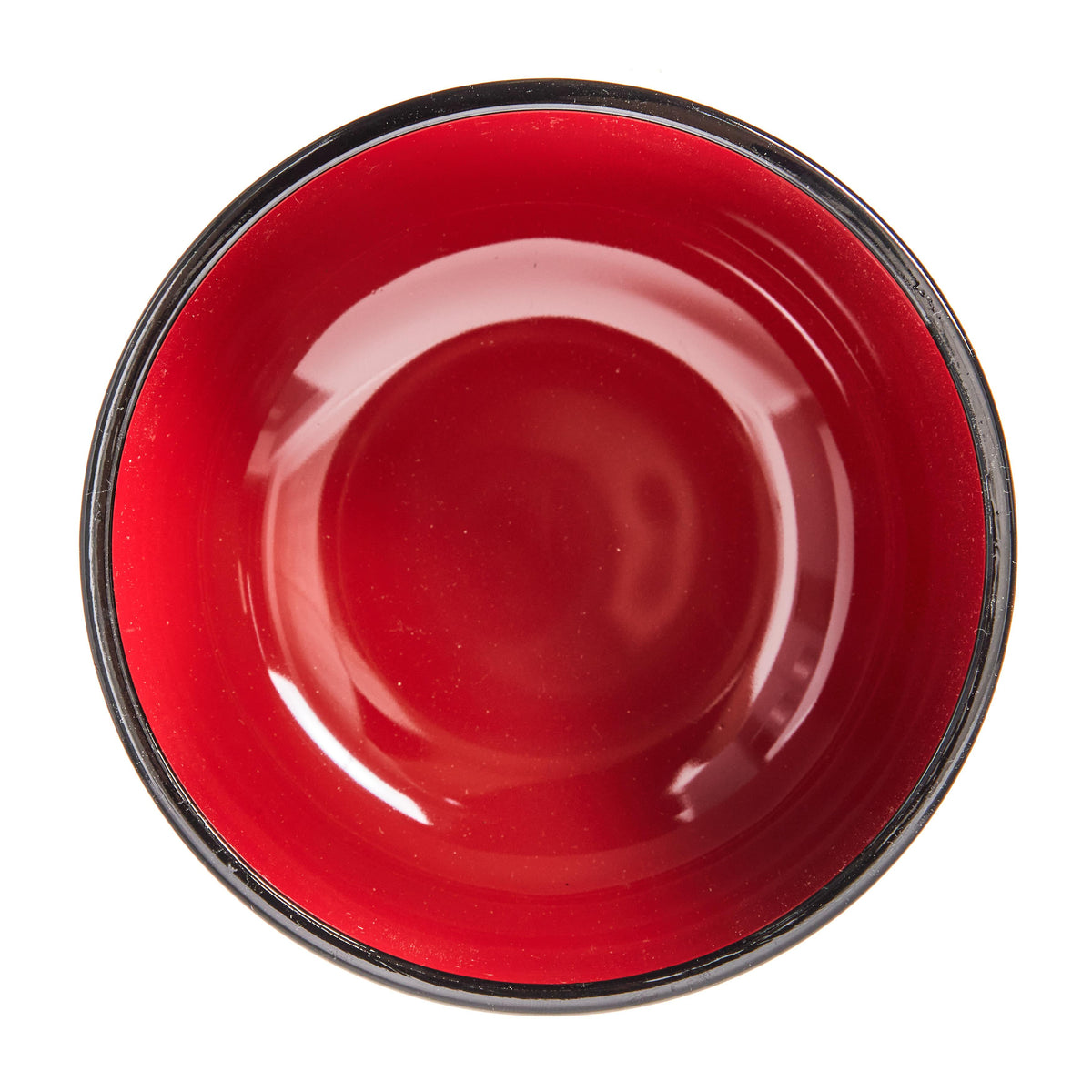 Plastic Lacquered Wood Effect Miso Soup Bowl - Dark Brown and Red, Tortoise Shell Pattern