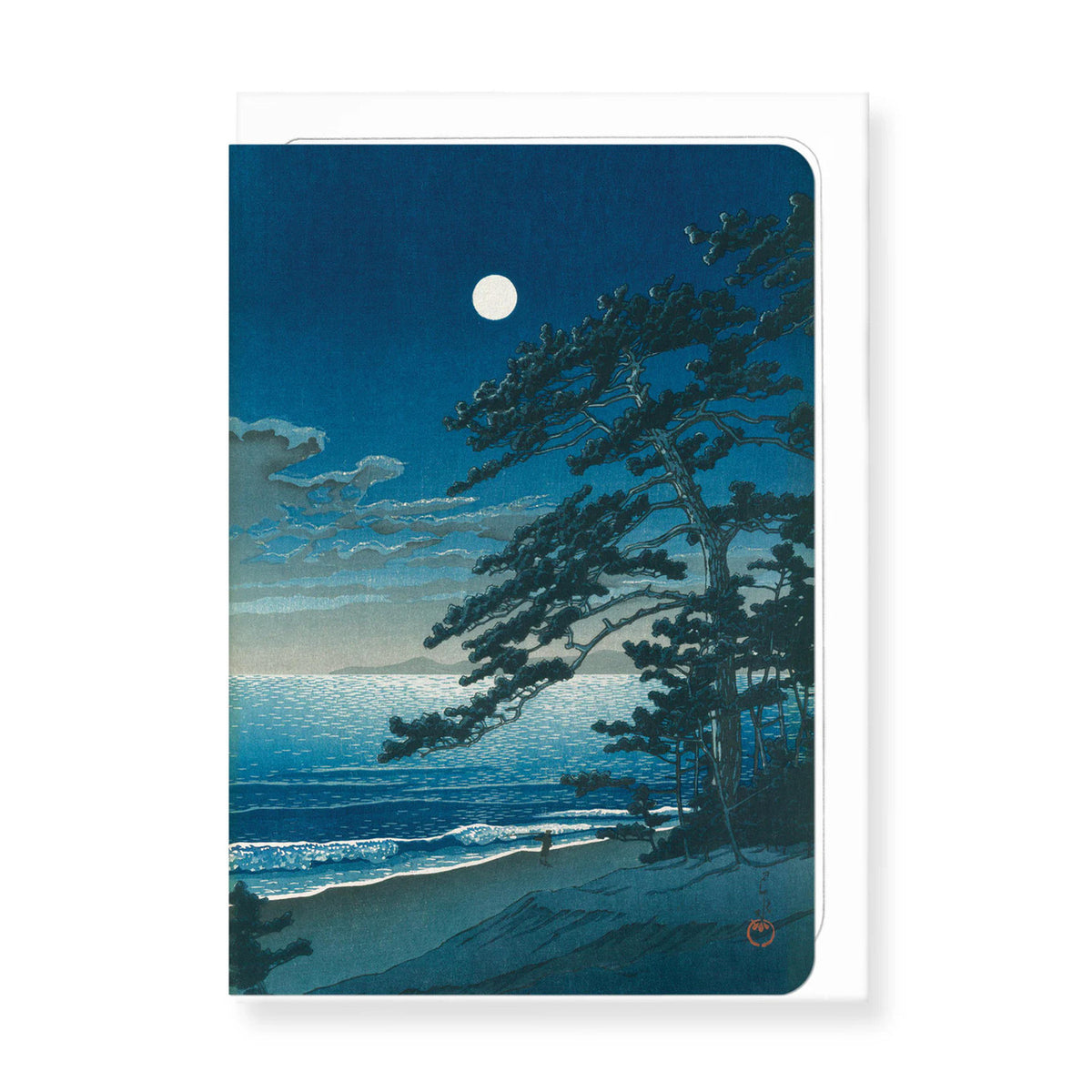 Moon at ninomiya beach greeting card