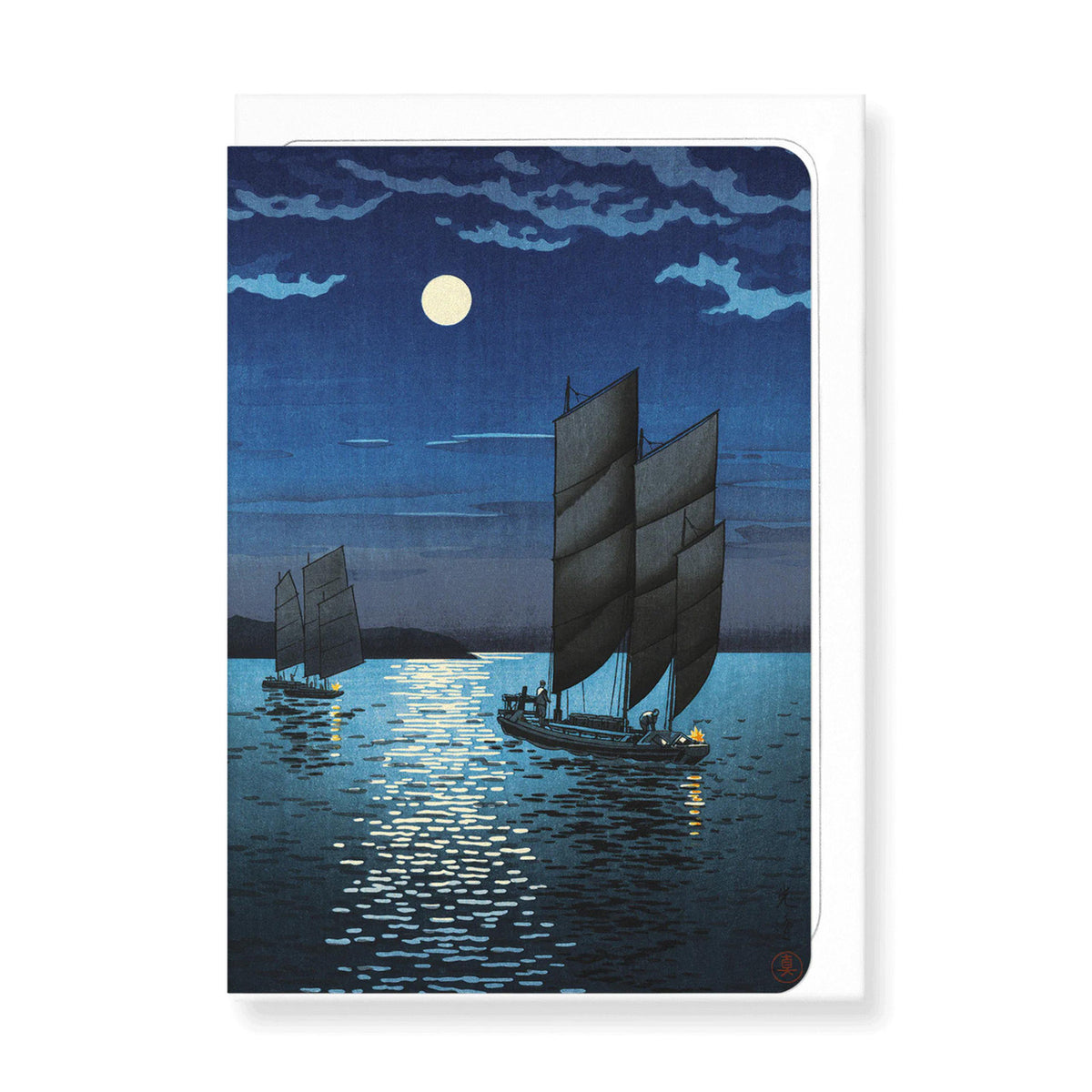 Boats at shinagawa night greeting card