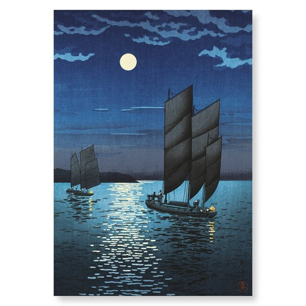 Boats at shinagawa night a4 art print