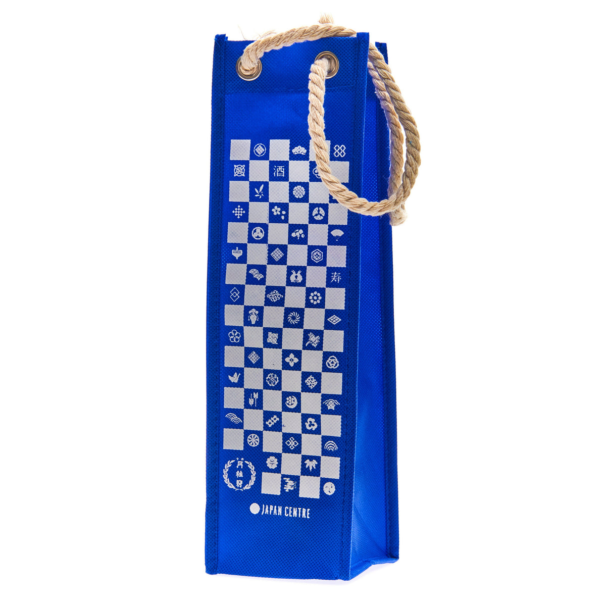 Japan Centre Bottle-Sized Gift Bag - Navy and White Ichimatsu Check Pattern