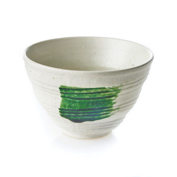 Ceramic uzushiohime rice bowl white whirling tides pattern