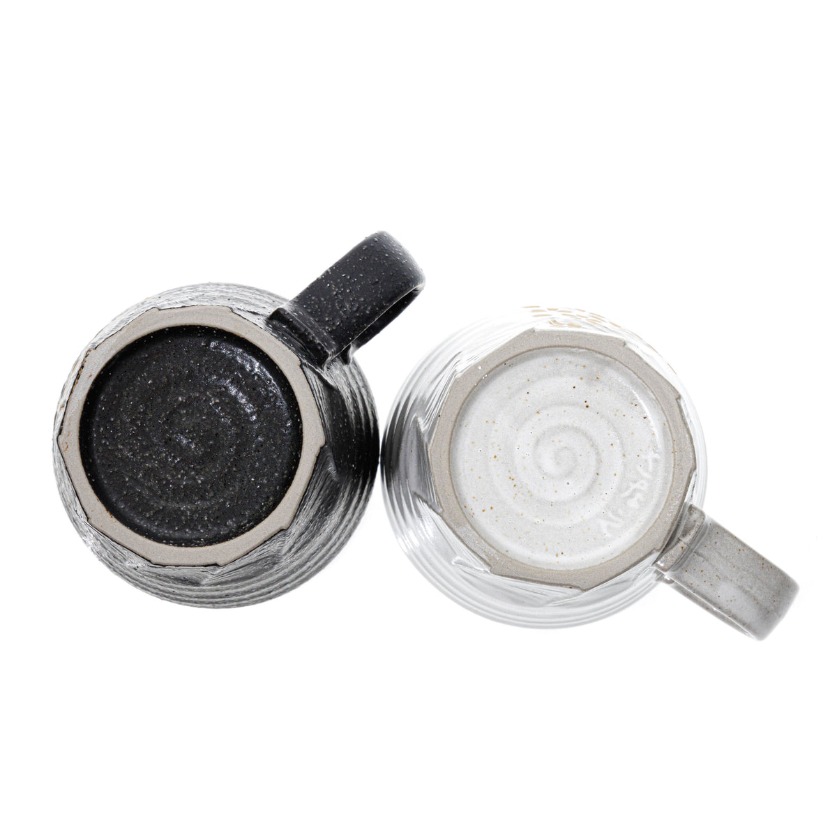 Ceramic Hakeme Mug Set - Black and White, Gold Scattered Sakura Pattern - 2