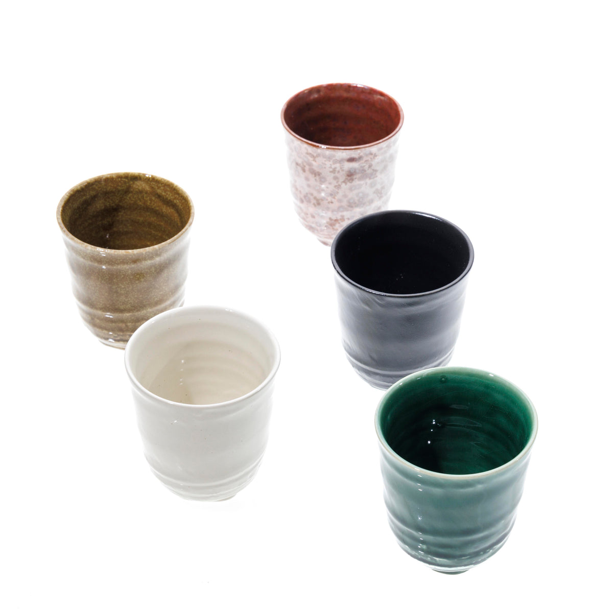 Ceramic Yuzenmeguri Tea Cup Set - Multicolour Ridged Pattern