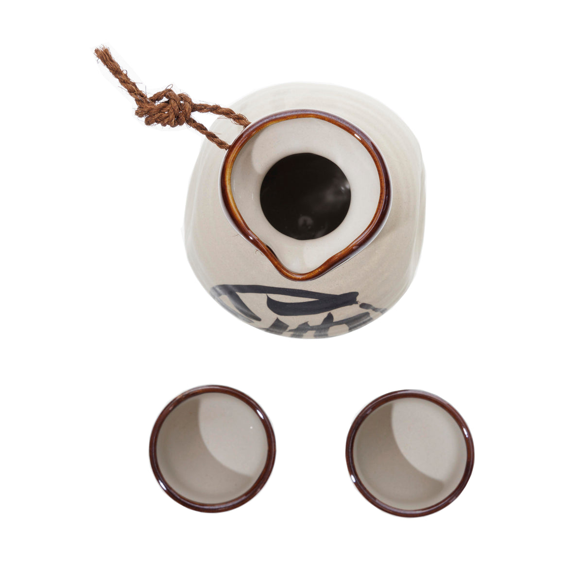 Ceramic Sake Set - Beige And Brown, Traditional Bisque Pattern