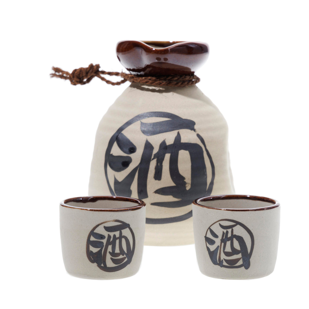Ceramic Sake Set - Beige And Brown, Traditional Bisque Pattern - 2