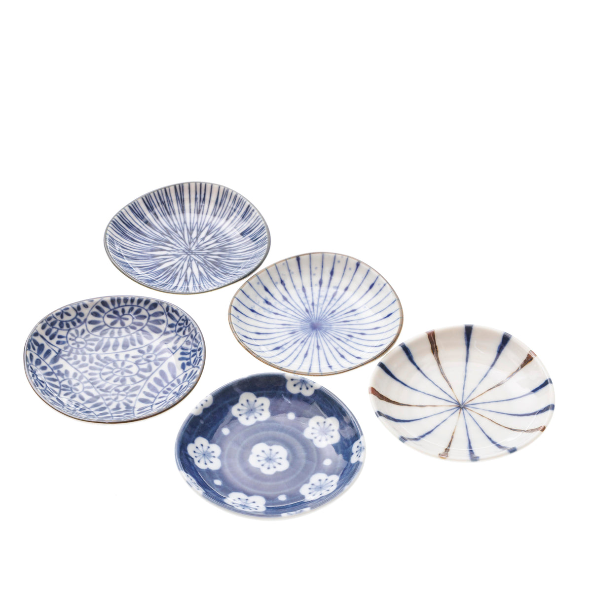 Ceramic Aizome Soy Sauce Dish Set - Navy And White, Traditional Glaze Patterns