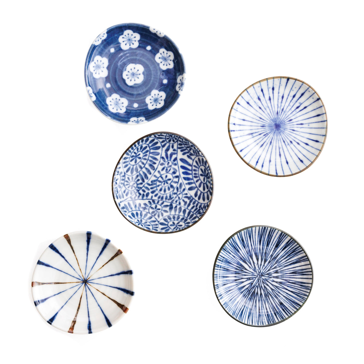 Ceramic Aizome Soy Sauce Dish Set - Navy And White, Traditional Glaze Patterns - 2