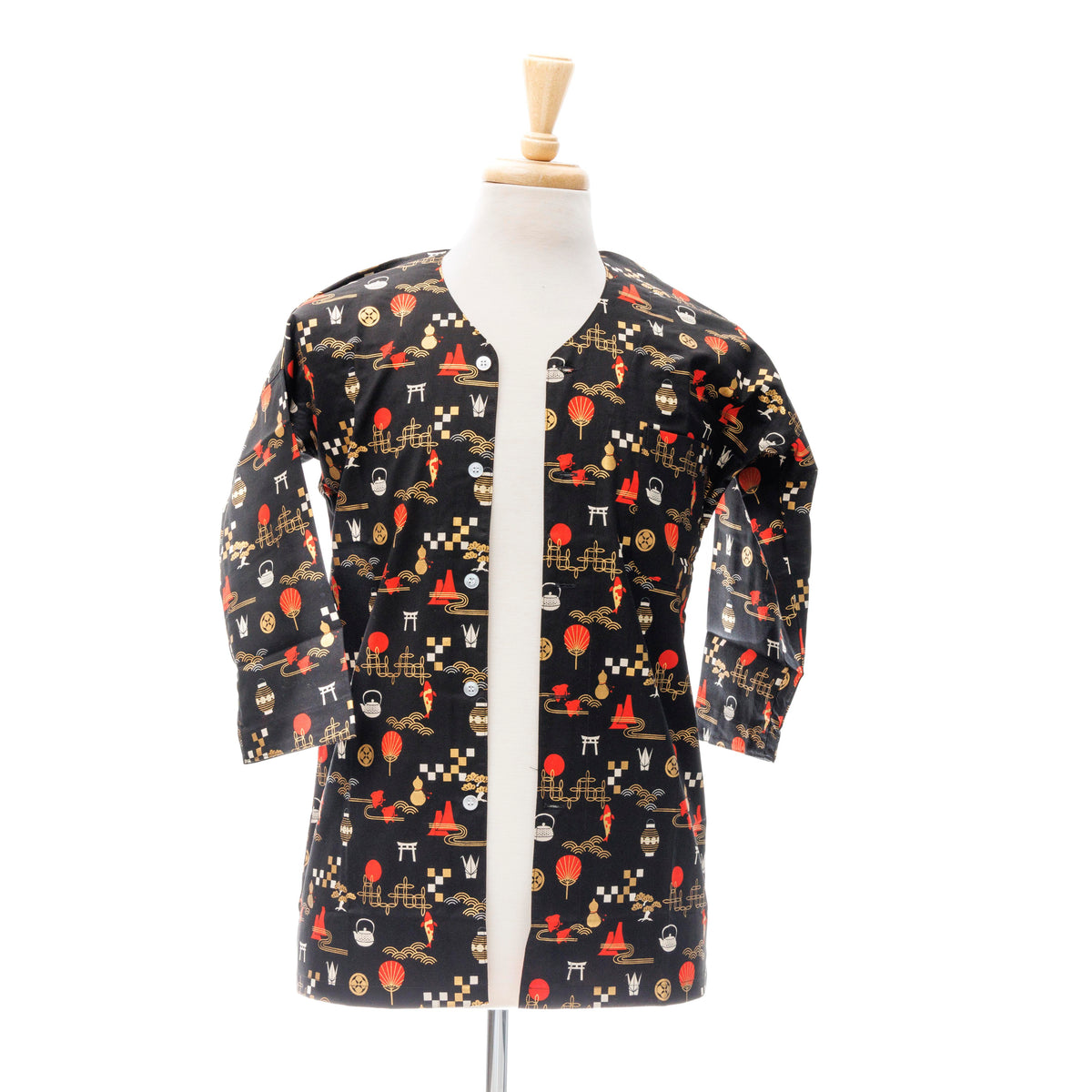 Traditional Japanese Chef Shirt - Black, Traditional Japanese Patterns (Medium)