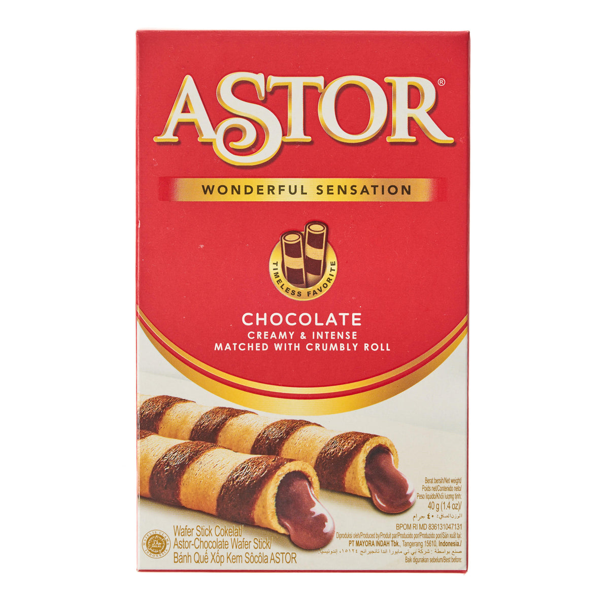 Mayora Astor Chocolate Filled Wafer Rolls