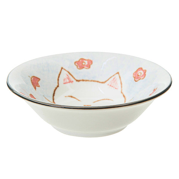 Tanaka ceramic small serving bowl light blue crayon cat design