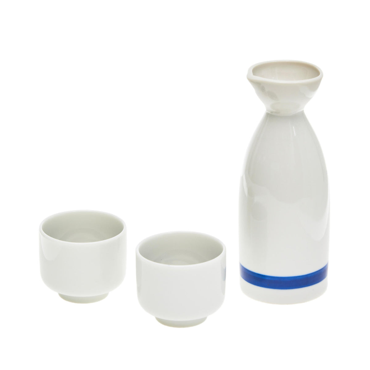 Yamata seiho ceramic sake set white and navy double ring pattern