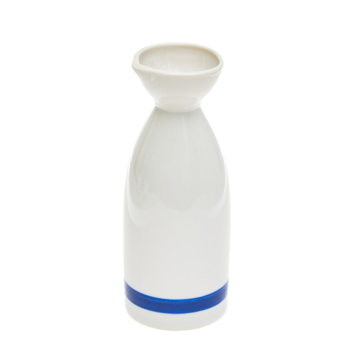 Yamata Seiho Ceramic Sake Set, White and Navy Double Ring Pattern