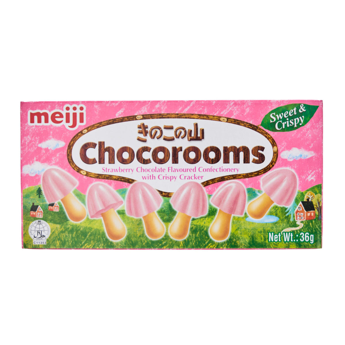 Meiji kinoko no yama chocorooms strawberry chocolate biscuits