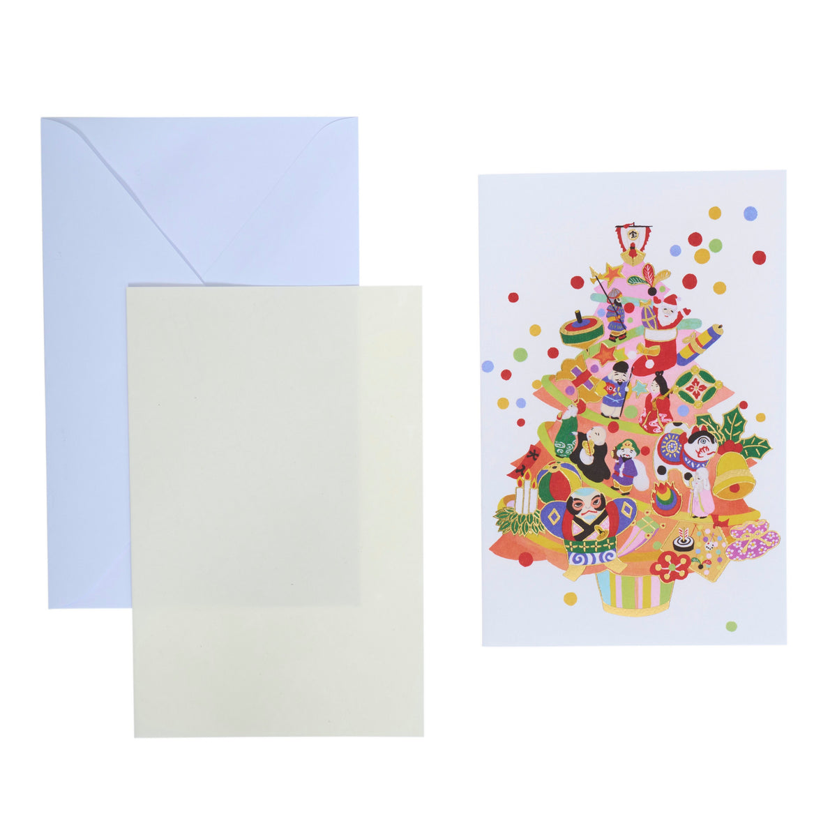 Fukuiasahido Japanese Style Christmas Tree Card, Gold Foil Stamping