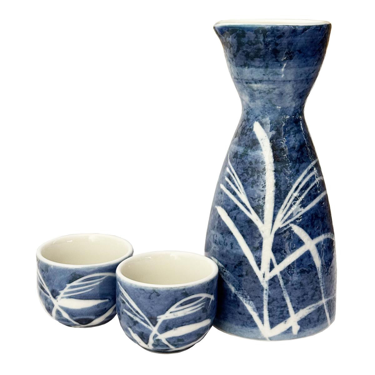 Yamata seiho ceramic sake set pale snow reed pattern