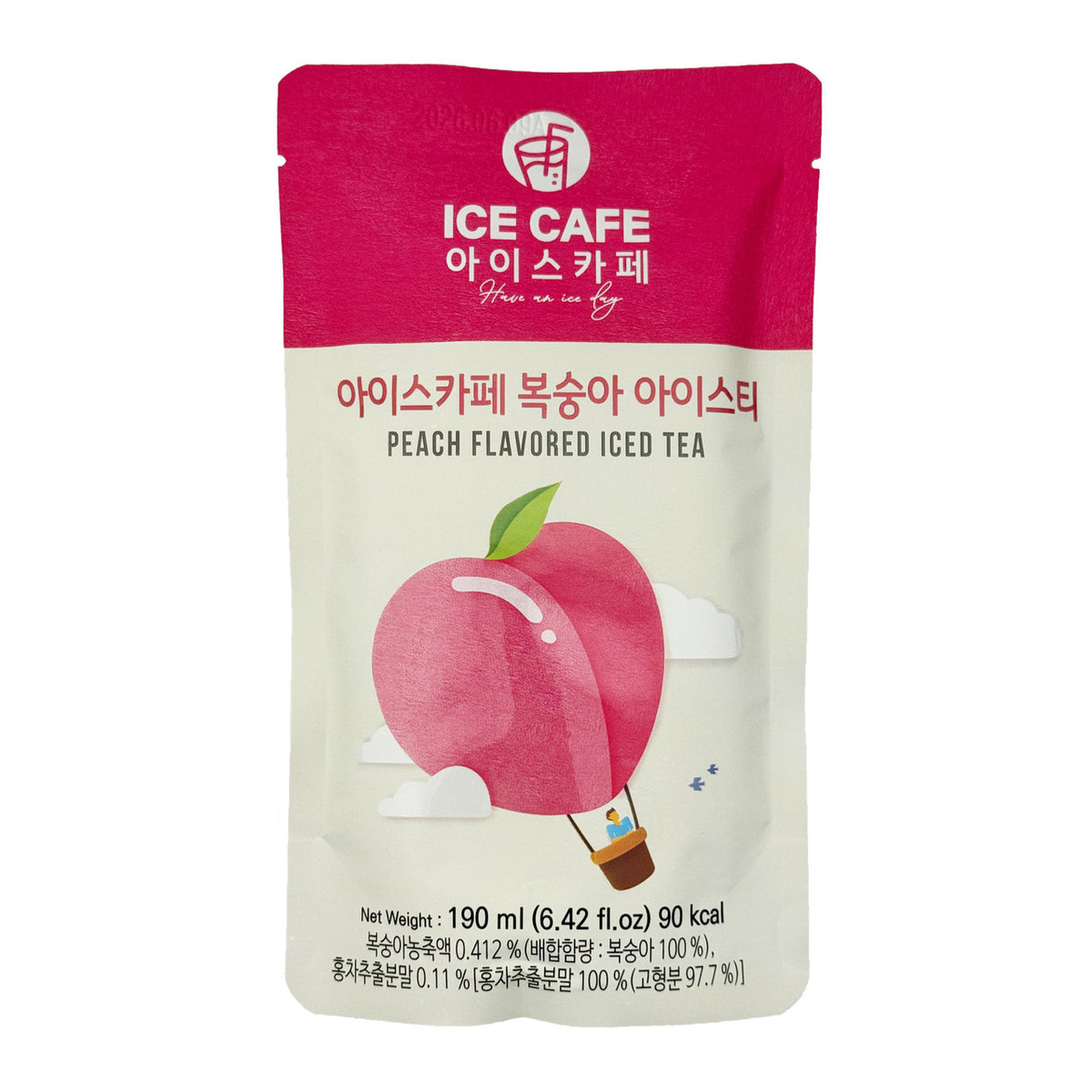 Wooshin ice cafe peach flavoured iced tea pouch drink