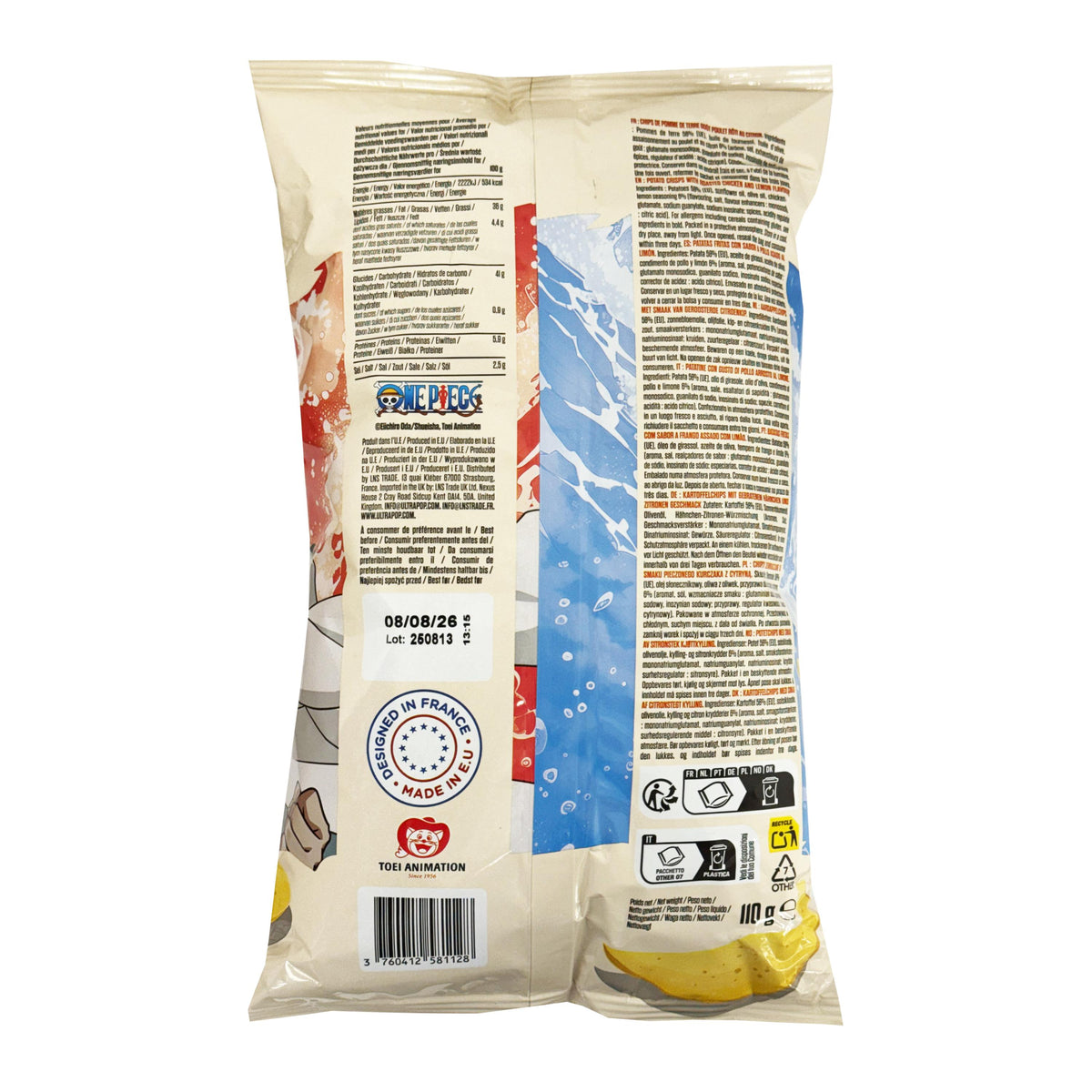 One Piece Ultra Pop Chipsan Chicken and Lemon Flavour Potato Chips, Luffy vs Lucci