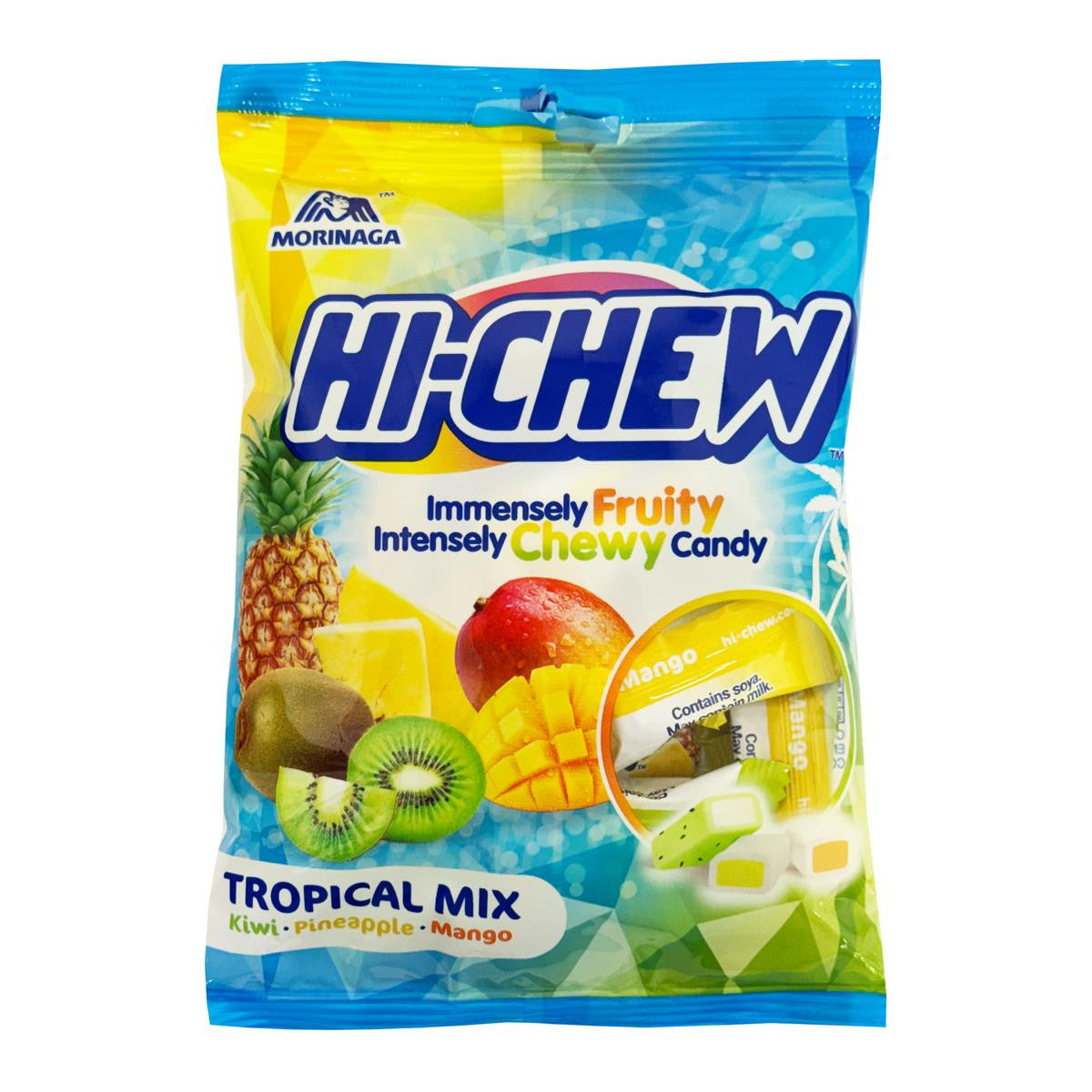 Morinaga hi chew candy tropical mix kiwi pineapple and mango