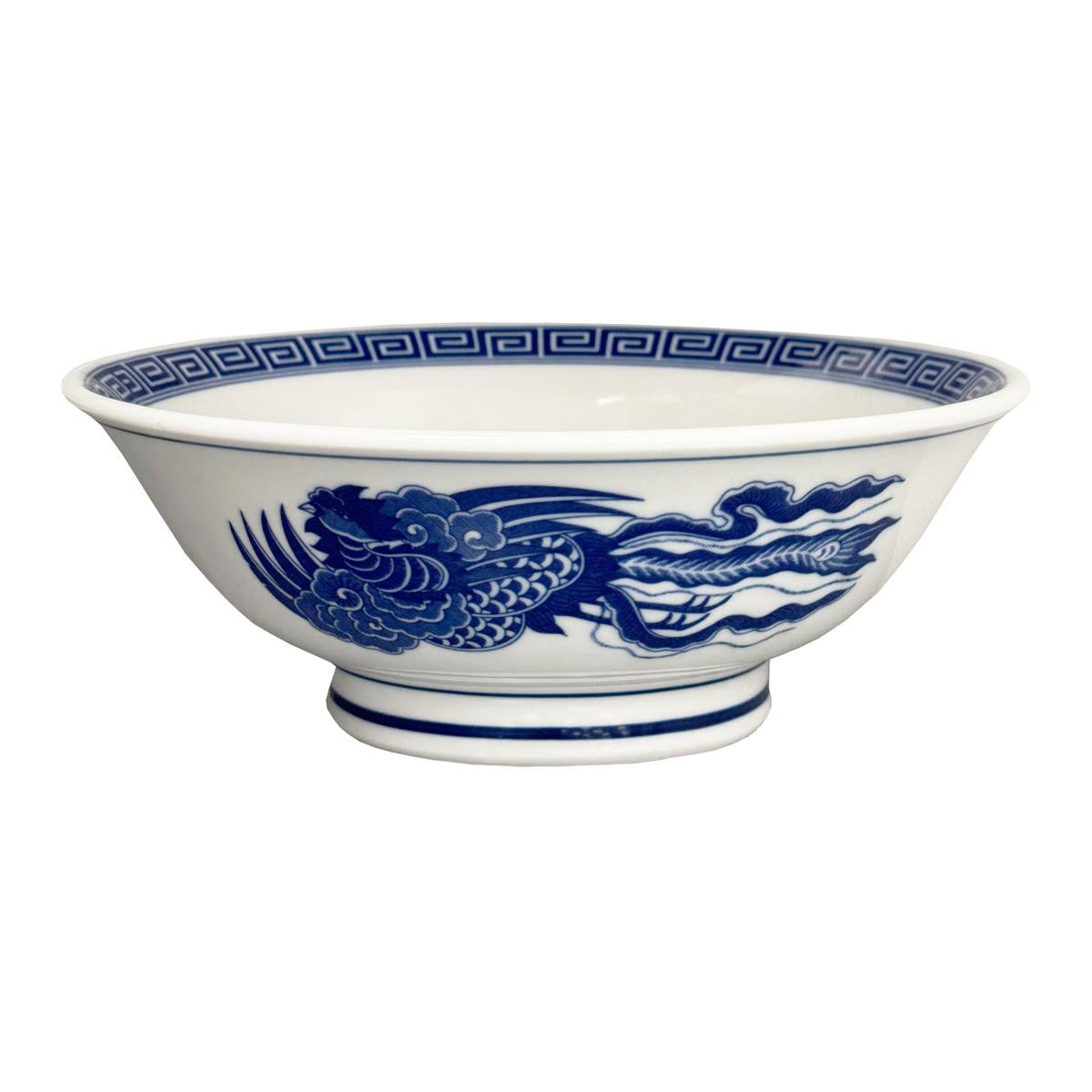 Ceramic ramen bowl blue dragon pattern