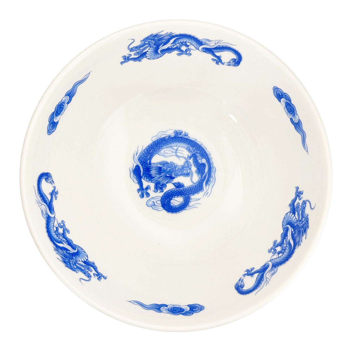 Ceramic Ramen Bowl, White with Blue Dragon Pattern
