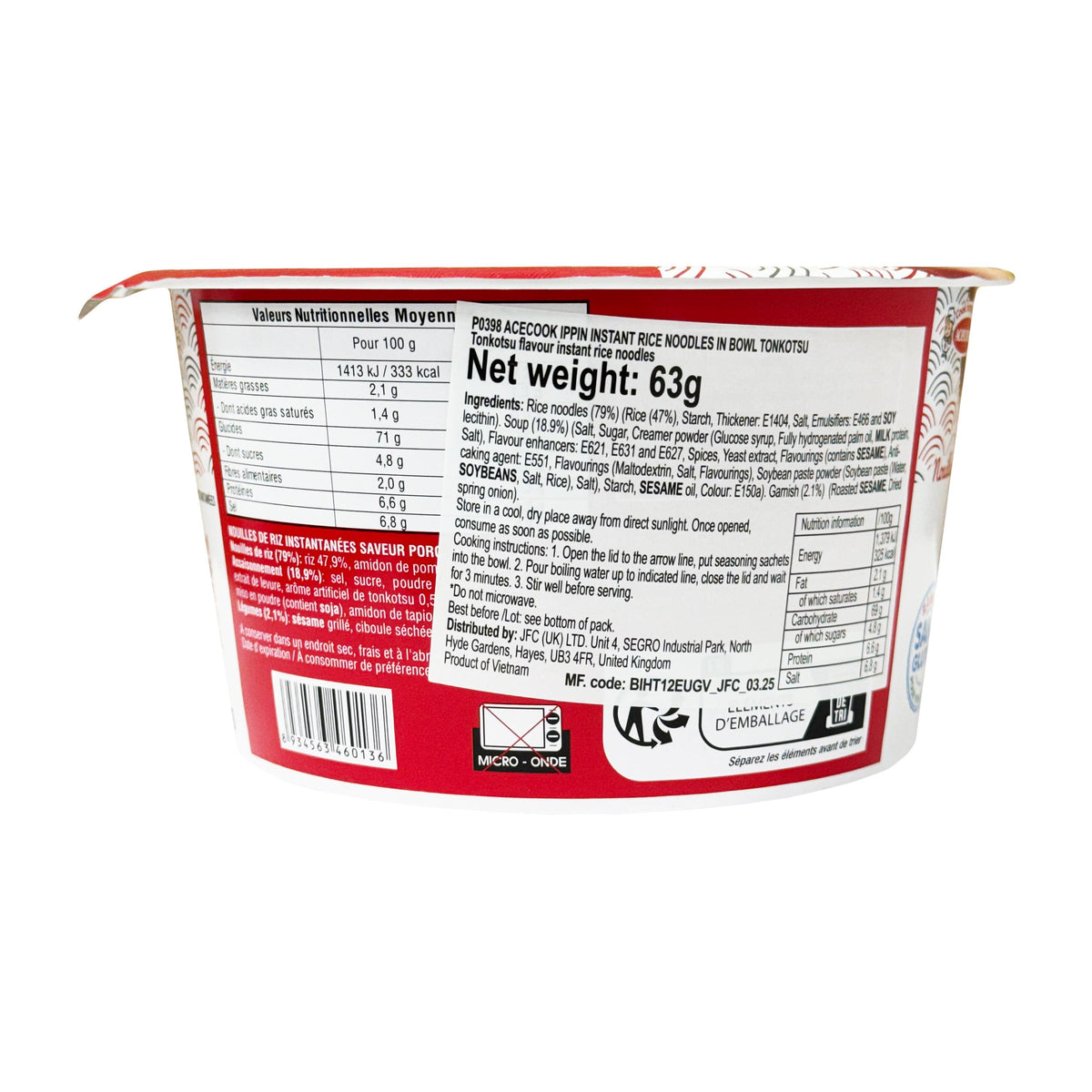 Ace Cook Ippin Tonkotsu Gluten Free Ramen Bowl Noodles