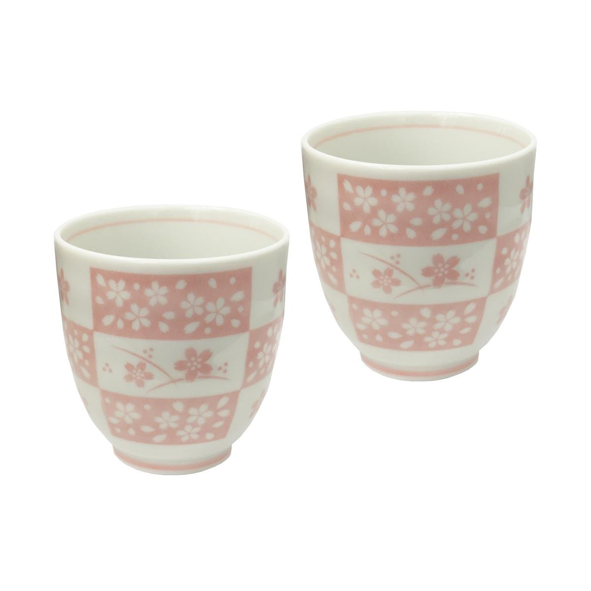 Yamakiikai ceramic teacup set white and pink checkered sakura cherry blossom pattern