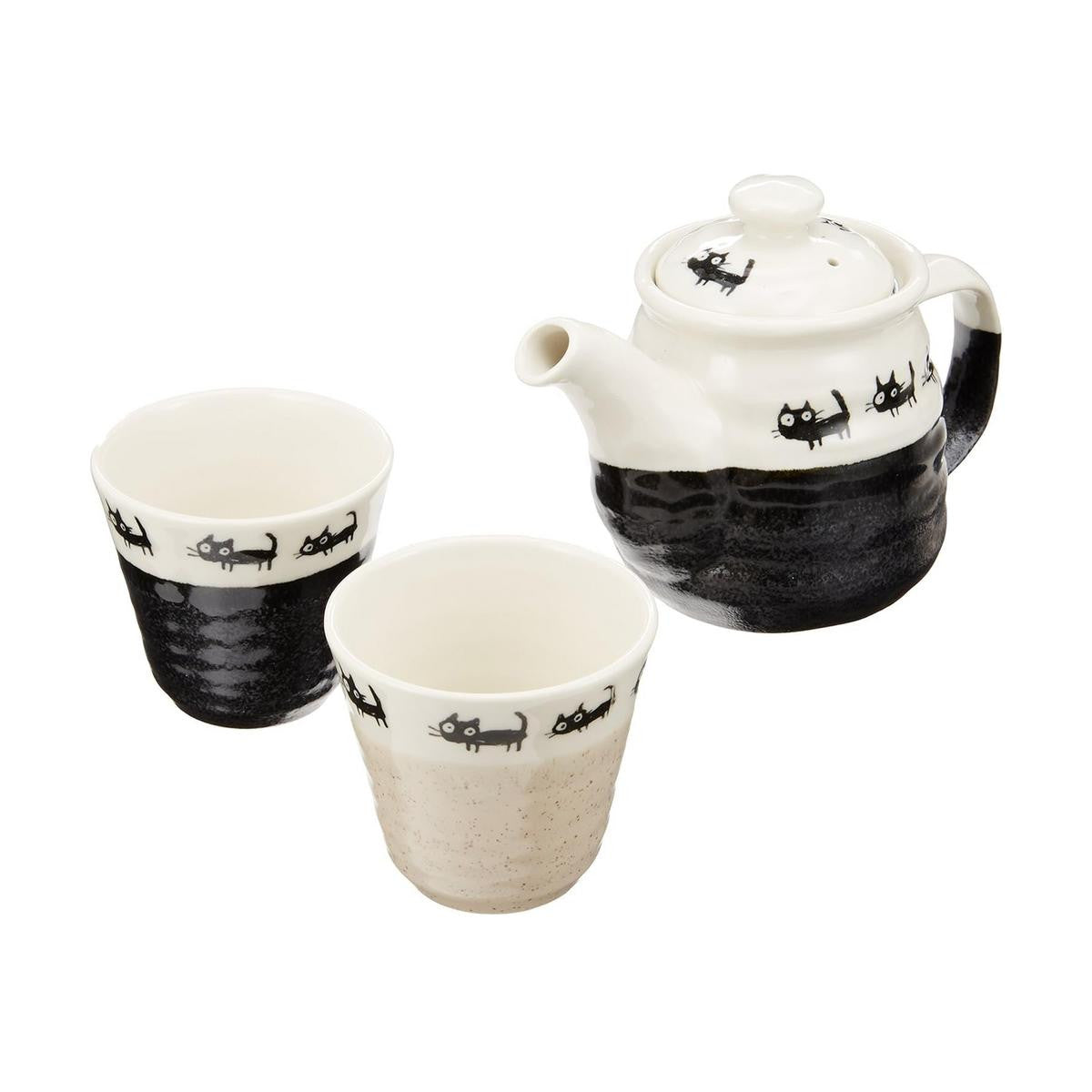 Ceramic black cat tea set black and beige