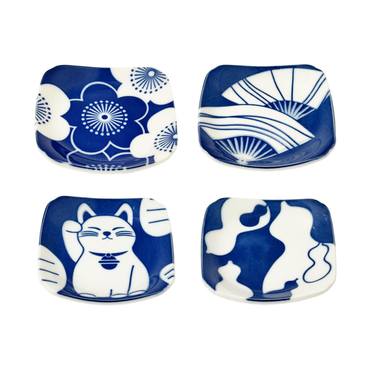 Yamata seiho ceramic side dish square plates set aizome dye pattern