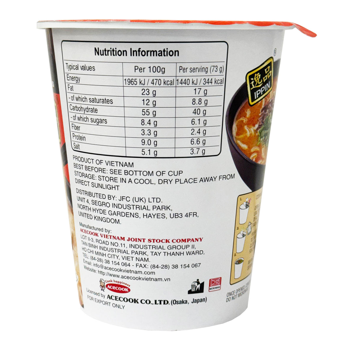 Ace Cook Ippin Red Spicy Tonkotsu Ramen Cup Noodles