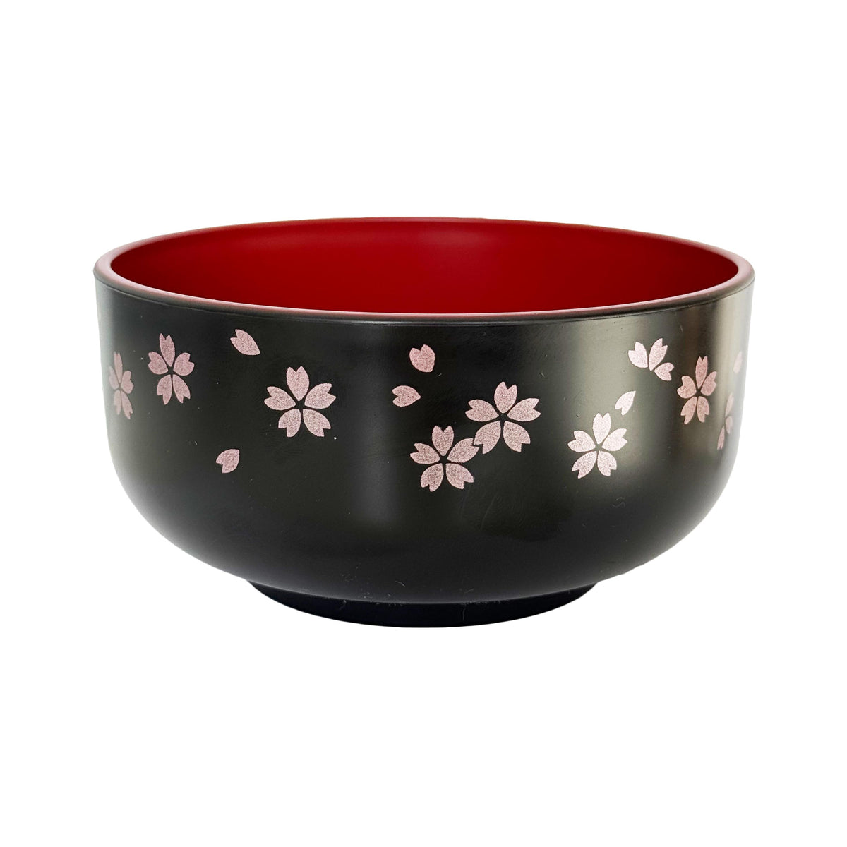Plastic Rice Bowl, Black and Pink Sakura Cherry Blossom Pattern