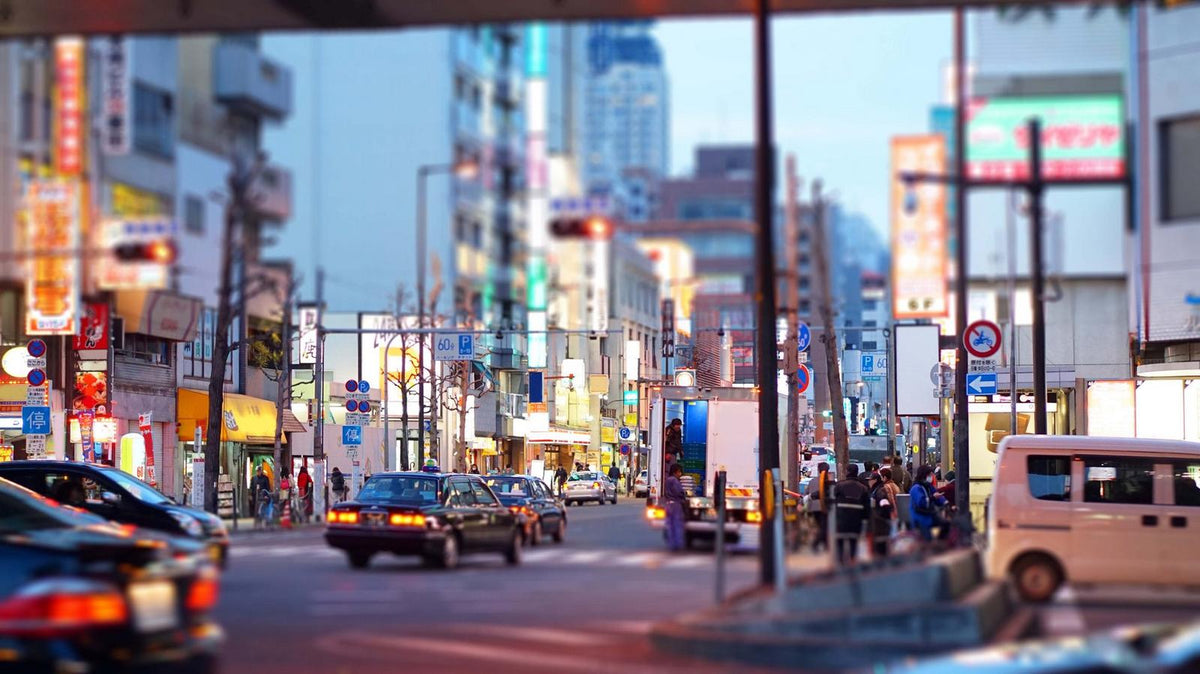 Osaka, Japan- March 2015- Ordinary street view with Japanese people walking home in the evenin