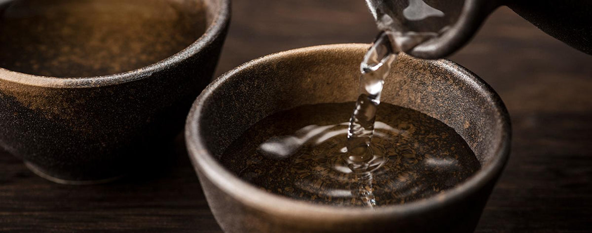 Japanese sake served in ceramic bakeware