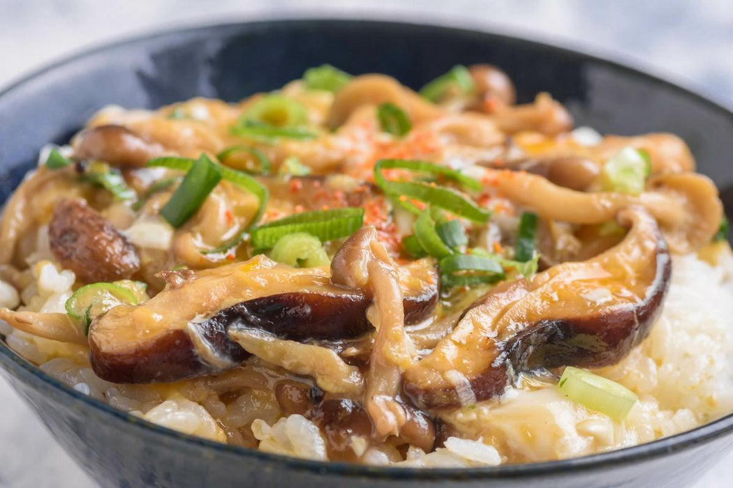 Mushroom topped donburi rice bowl recipe