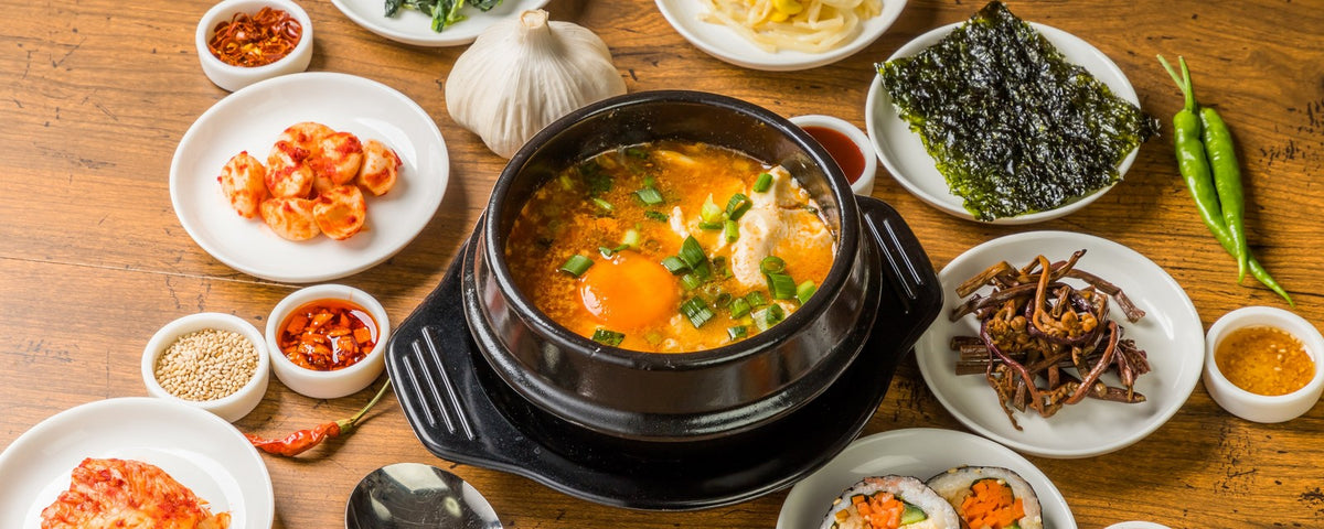 A table full of Korean dishes
