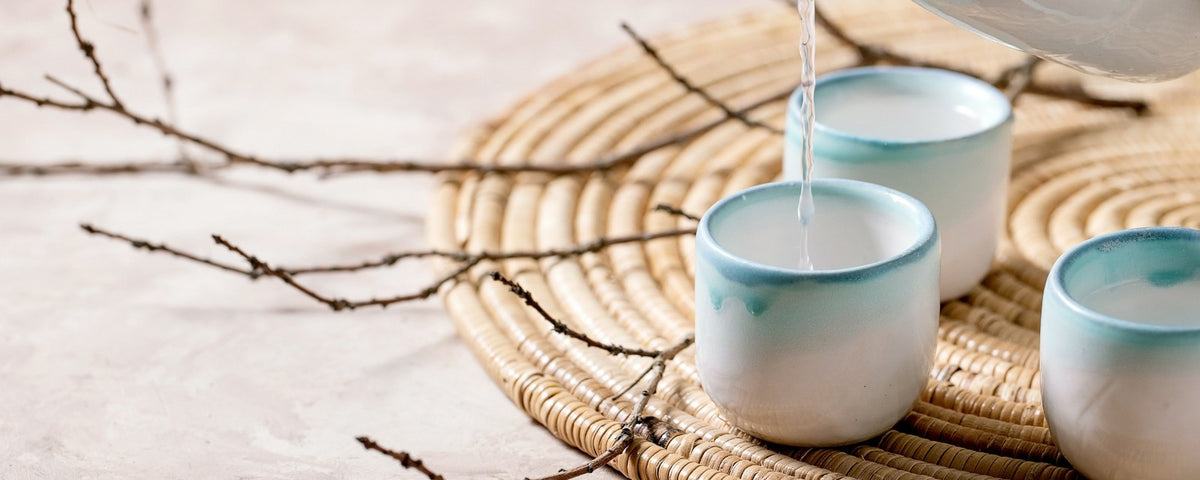 Sake served in ceramic sake cups