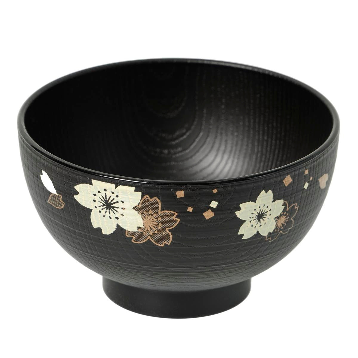 Endo tadashi shoten miso soup bowl dark brown cherry blossom pattern