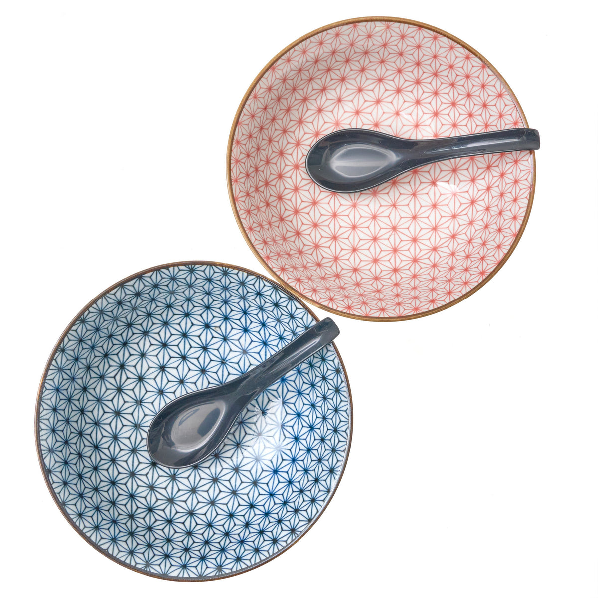 Yamata Seiho Ceramic Couple's Ramen Bowl Set with Renge Spoons