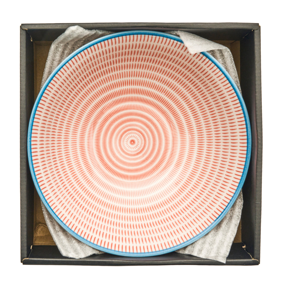 Yamata Seiho Ceramic Couple's Noodle Bowl Set - Stripe Pattern, Blue & Red