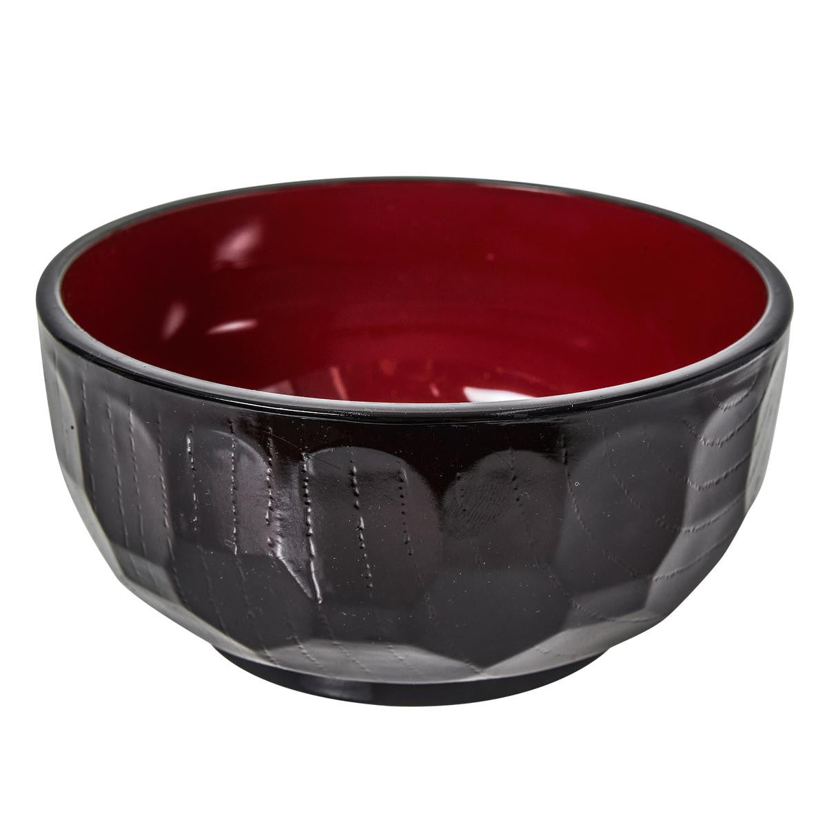 Plastic lacquered wood effect miso soup bowl dark brown and red tortoise shell pattern